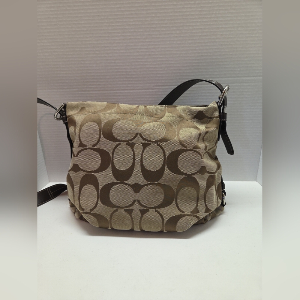 Coach F15067 Beige Brown Shoulder Monogram Canvas Leather Crossboy Purse Bag